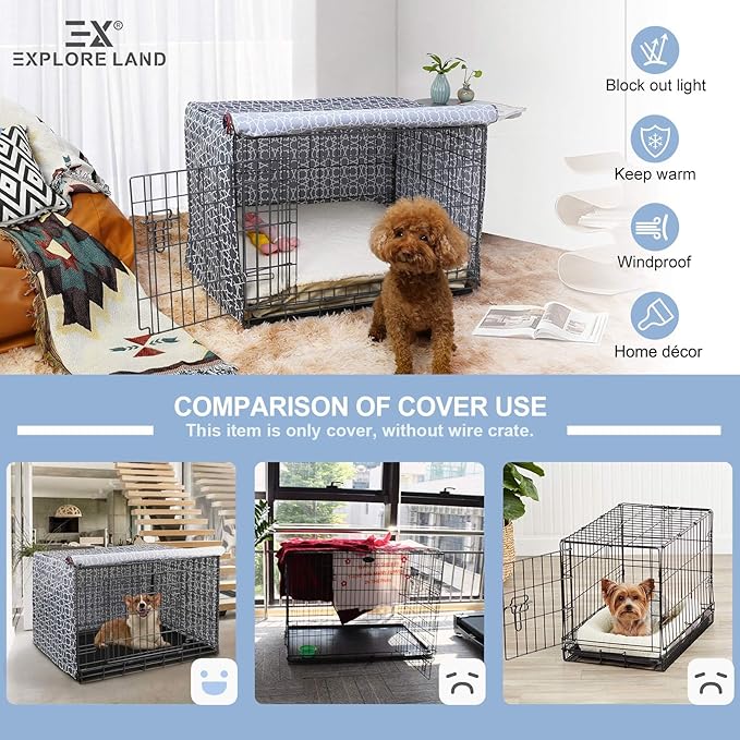 Explore Land Pattern Dog Crate Cover for 42 Inches Wire Cage, Heavy-Duty Polyester 1 2 3 Doors Standard Metal Pet Kennel Enclosure (Morocco)