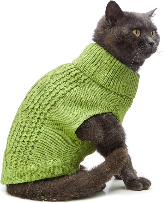 Stretchy Cat Sweater - 17 Colors & 6 Sizes | Snug Winter-Ready Knit for Boy/Girl Cats & Kittens(Green, Medium)