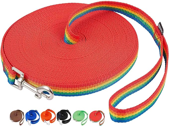 AmaGood Dog Training Leash Long Recall Training Agility Leash-15 ft 20 ft 30 ft 50 ft Long Lead Leash for Dog Training,Recall,Play,Safety,Camping (15feet, Rainbow)