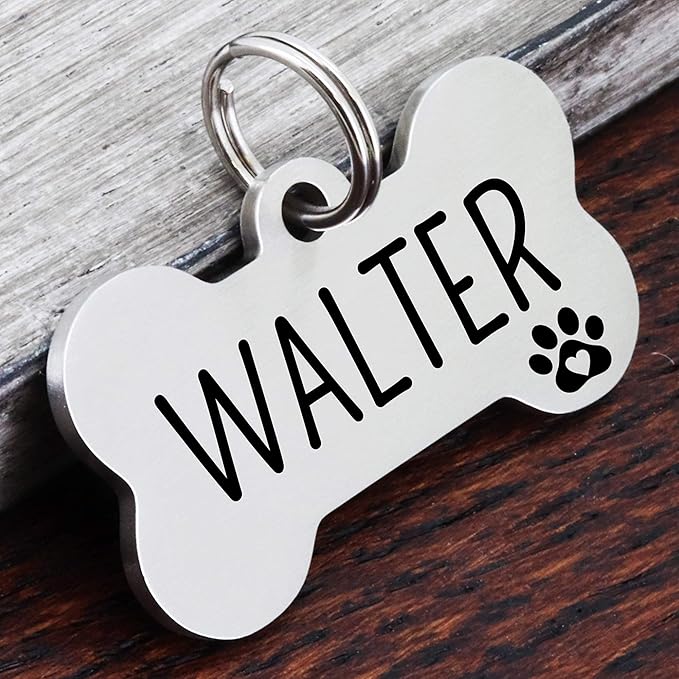 Ultra Joys Custom Personalized Dog ID Tag - Brushed Stainless Steel Bone Tag, Small