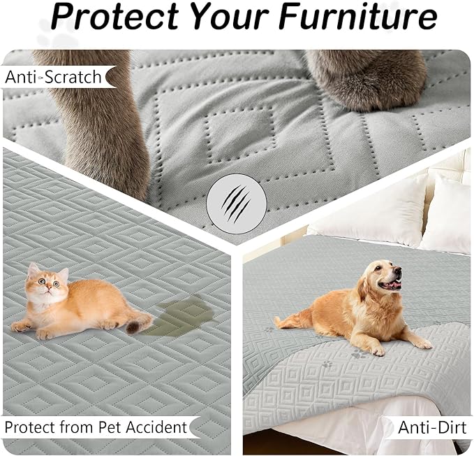 hyha Waterproof Dog Blanket, Soft Pet Bed Blankets, Waterproof Sofa Couch Cover for Dogs Washable, Reversible Pet Couch Covers for Sofa Furniture (52x82 Inch, Grey/Light Grey)