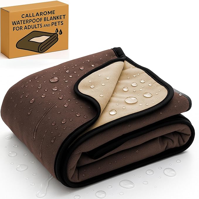 Waterproof Dog Blanket - Multipurpose Lekproof Blanket for Pets or Adults - Furniture Protector for Bed, Couch, Water Proof & Stain Resistant Easy to Clean Throw Blanket, Reversible Brown 50"x60"