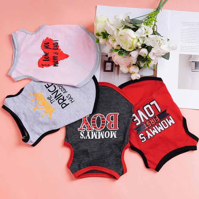 4 Pack Dog Shirts Summer Printed Puppy Clothes Novel Sleeveless Pet T Shirts Dog Clothes for Small Medium Dogs Cats Boy(S)