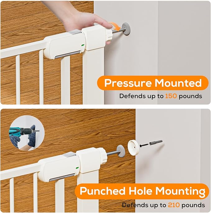 29.5-46" Magnetic Baby Gate for Stairs, Baby Safety Essentials, Auto Close Gate for Doorways, Easy Install Pressure Mounted Dog Gate Indoor, Pet Gates for Dogs, White