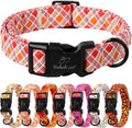 Fall Dog Collar, Fall Orange and Red Plaid Puppy Collar, Adjustable Cotton Holiday Tanksgiving Dog Collars for Small Medium Large Boy&Girl Dogs L
