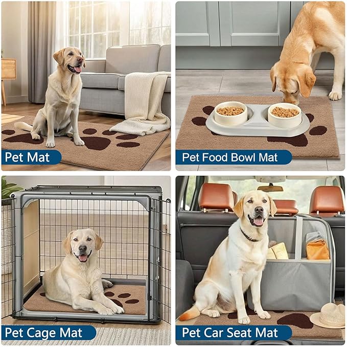 Buganda Dog Door Mat for Muddy Paws, Absorbent Dirt Trapper Washable Indoor Doormats, Non Slip Low-Profile Mud Mat for Dogs, Front Entrance Doormat for Inside Floor (70x24 Inches, Beige)