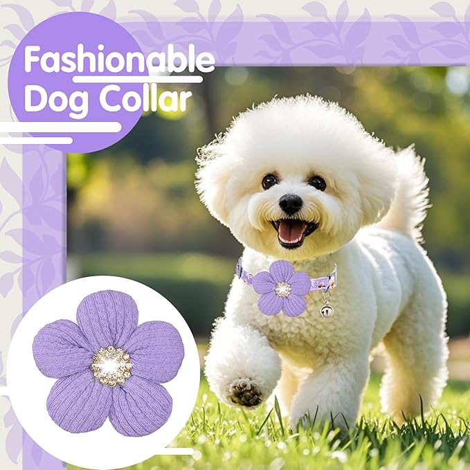 Medium Dog Collar with Flower, Dog Collars for Medium Dogs Collar for Girl Cute Dog Collar with Bell, Adjustable Length