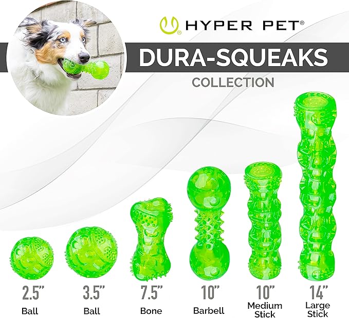 Hyper Pet DuraSqueak Dog Ball Toy, Interactive Dog Toys that Float and Squeaks for Playing, Fetching and Retrieving-Great Alternative to Traditional Tennis Balls Green 2.5 Inch