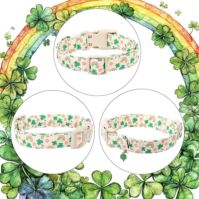 St. Patrick's Day Dog Collar for Large Dogs - Cute Shamrock & Rainbow Print Dog Collars, Irish Green Party Puppy Collar, Lightweight Adjustable St. Patricks Day Pet Collars XL