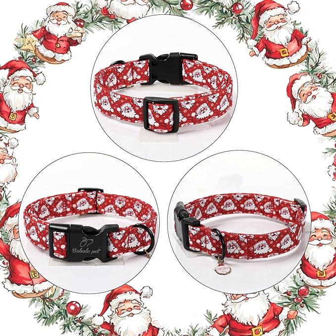 Christmas Dog Collar - Cute Red Santa Christmas Puppy Collar with Safety Buckle, Soft Adjustable Holiday Dog Collars for Small Medium Large Dogs XS
