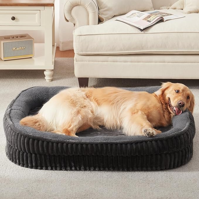 Orthopedic Dog Bed for Extra Large Dogs Breeds, High Density Egg Crate Foam Dog Sofa Beds,Oval Kennel Bed, Pet Couch Bed with Four Sided Bolster, Removable Washable Cover& Non-Slip Bottom