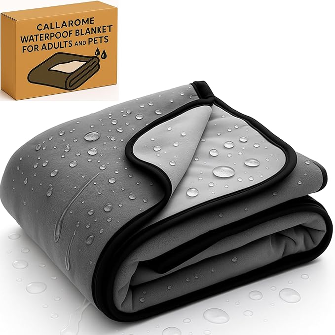 Waterproof Blanket for Bed or Couch – Soft and Leakproof Waterproof Throw Blanket, Water Proof & Stain Resistant Easy to Clean Throw Blanket Cover for Adults or Pets, Reversible Grey 80”x90”