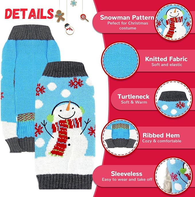 Pet Christmas Dog Sweaters Cute Animal Snowman Printed Puppy Xmas Costumes Winter Warm Turtleneck Jumpers Puppy Knitted Clothes Cat Outfits (M, Blue Snowman)