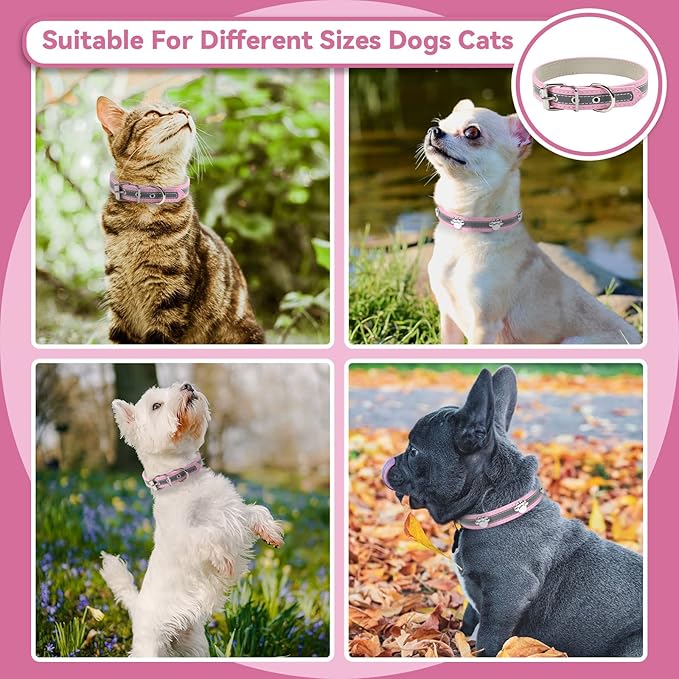 PETCARE Reflective Dog Collar with Cute Paw Rivet Studded Funny Soft PU Leather Adjustable Puppy Dog Collars for Small Medium Large Dogs Cats (Pink,Medium)
