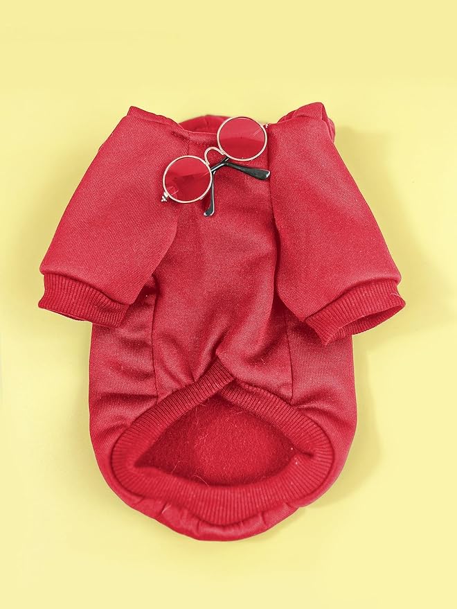 QWINEE 3Pcs Dog Hoodie Cat Apparel Dog Custume Set with Necklace and Sunglasses Pet Clothes for Puppy Small Medium Dogs Cats Red XL