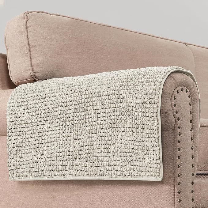 H.VERSAILTEX Plush Chenille Couch Armrest Cover 2 Packs Thick and Soft Sofa Covers Furniture Protector Cover for Pets (27.5" x 27.5", Oatmeal)