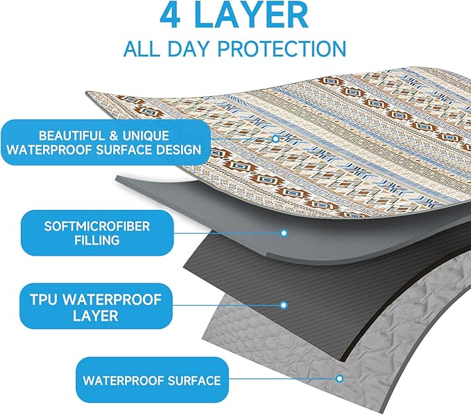 Waterproof Dog Blanket, Bohemian Dog Bed Cover Pet Blanket, Reversible Sofa Couch Cover for Dogs Washable, Protect Furniture Bed Couch Sofa for Puppy Cat (Beige Medallion, 52×82 Inch)