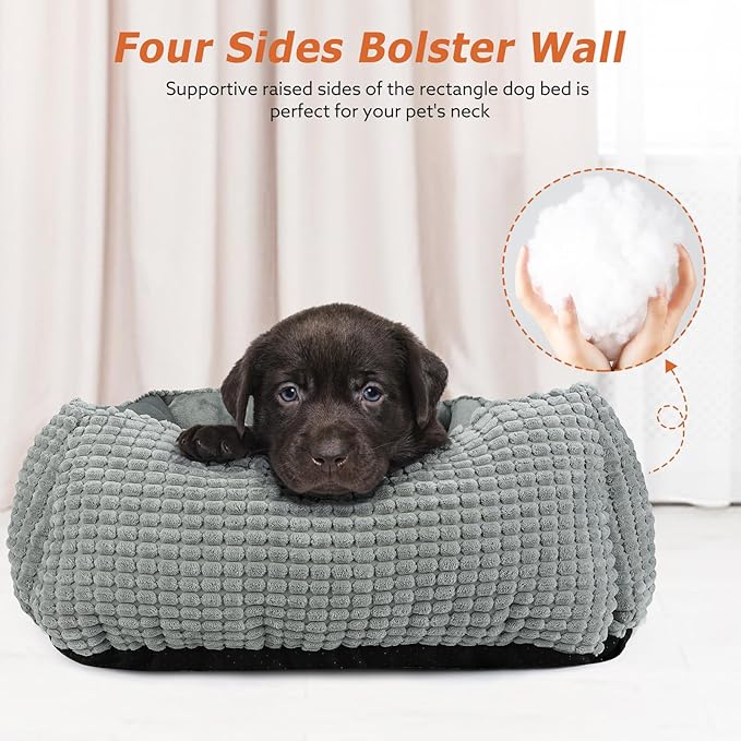 MIXJOY Large Dog Bed for Large Medium Small Dogs, Rectangle Washable Orthopedic Dog Bed, Soft Calming Sleeping Puppy Bed Durable Pet Cuddler with Anti-Slip Bottom L(30"x24"x9")