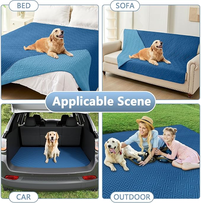 hyha Waterproof Dog Blanket, Soft Pet Bed Blankets, Waterproof Sofa Couch Cover for Dogs Washable, Reversible Pet Couch Covers for Sofa Furniture (30x70 Inch, Navy Blue/Blue)