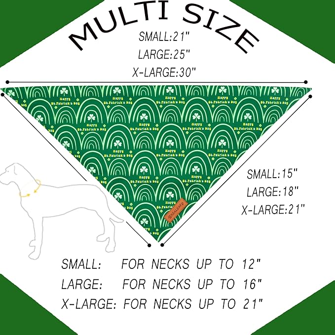 Realeaf St. Patrick's Day Dog Bandanas 2 Pack, Reversible Green Dog Scarf for Boy and Girl, Premium Durable Fabric, Holiday Bandana for Small and Medium Dogs Cats Pets (Small)