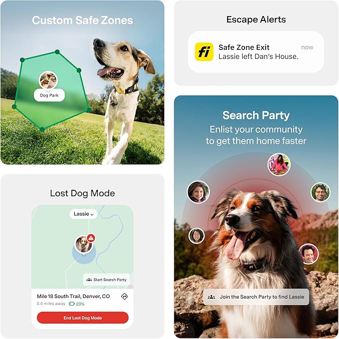 New Fi Series 3+ Smart Dog Tracker Collar [6 Month Membership Included] GPS Tracker for Dogs with Health & Behavior Monitoring, Escape Alerts, Waterproof, LED, Apple Watch Compatible (Gray, X-Small)