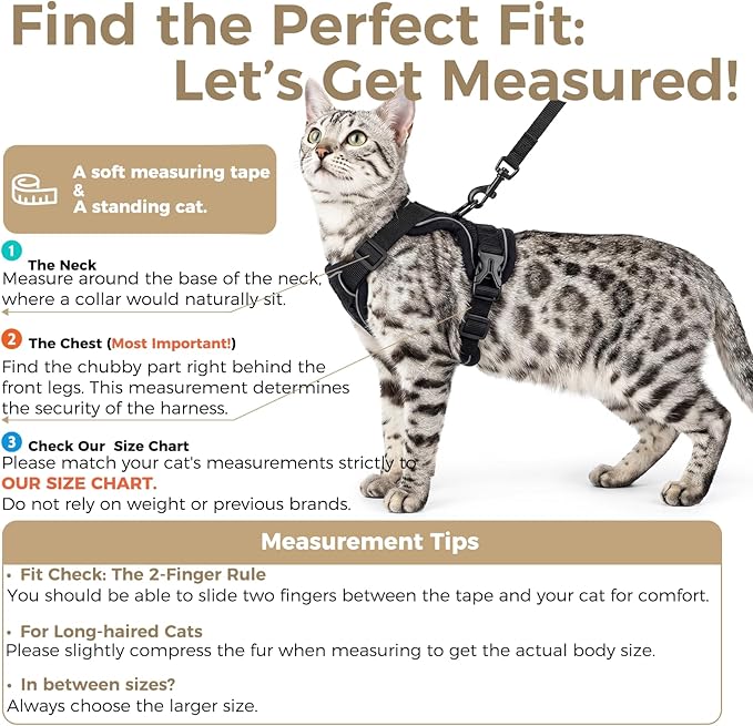 Cat Harness and Leash Set Escape Proof Tactical Medium Kitten Harness Emotional Support Cat Vest, Black, M