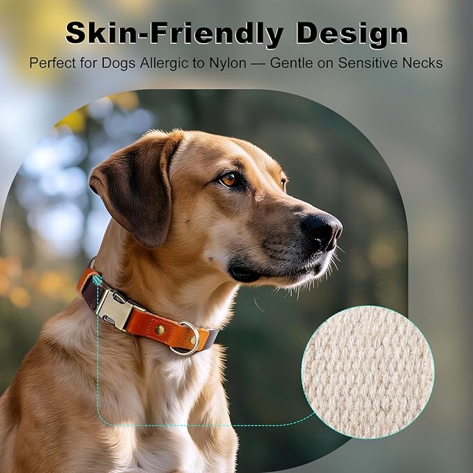 Plutus Pet Genuine Leather & Hemp Dog Collar – Adjustable Heavy Duty Pet Collar with Quick Release Metal Buckle, Soft & Stylish for Puppy and Small, Medium, Large Dogs (Copper Brown, M)