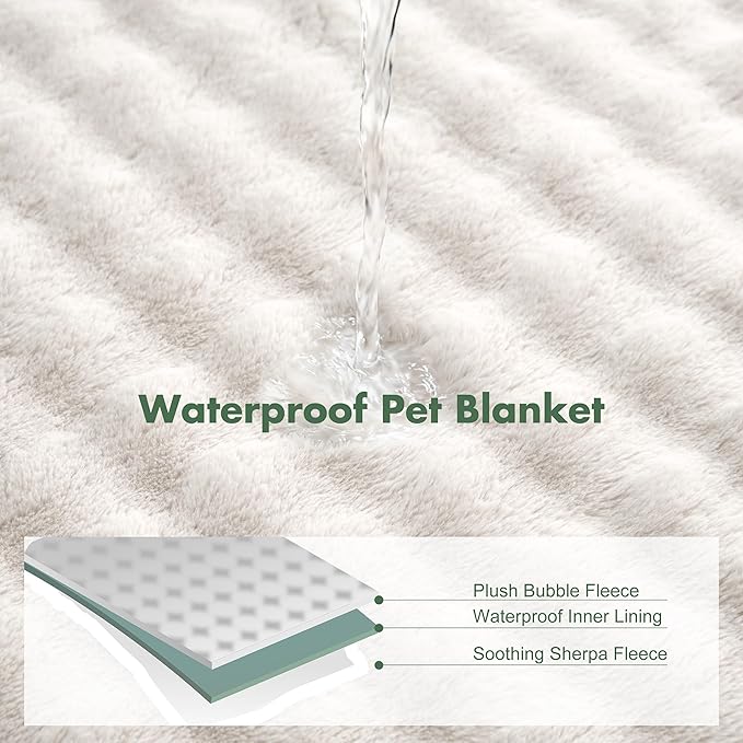Soft Cozy Waterproof Twin Blanket for Bed Intimacy - Room Decor Large Dog Blankets for Bed Protector, Washable Pet Blankets for Indoors & Outdoors, Cream, 60"x80"
