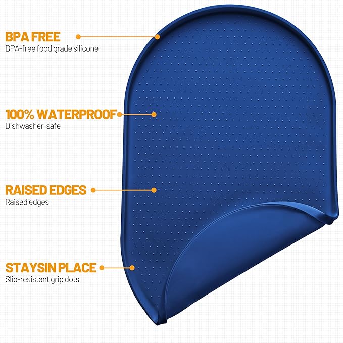 Hubulk 100% Waterproof Silicone Pet Feeding Mat with Raised Edge for Food and Water, Dog Bowl Mats, Cat Bowls Placemat with High Lip Protects Floor for Cats and Dogs (Navy Blue, 19" L x 12" W)