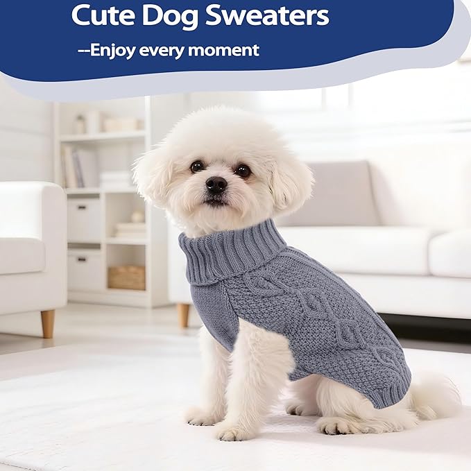 Dog Sweaters for Small Dogs Winter Dog Clothes Turtleneck Knit Puppy Sweater Warm Chihuahua Clothes Cat Sweater Frenchie Doggy Pullover Outfit with Twisted Design(Grey, Small)
