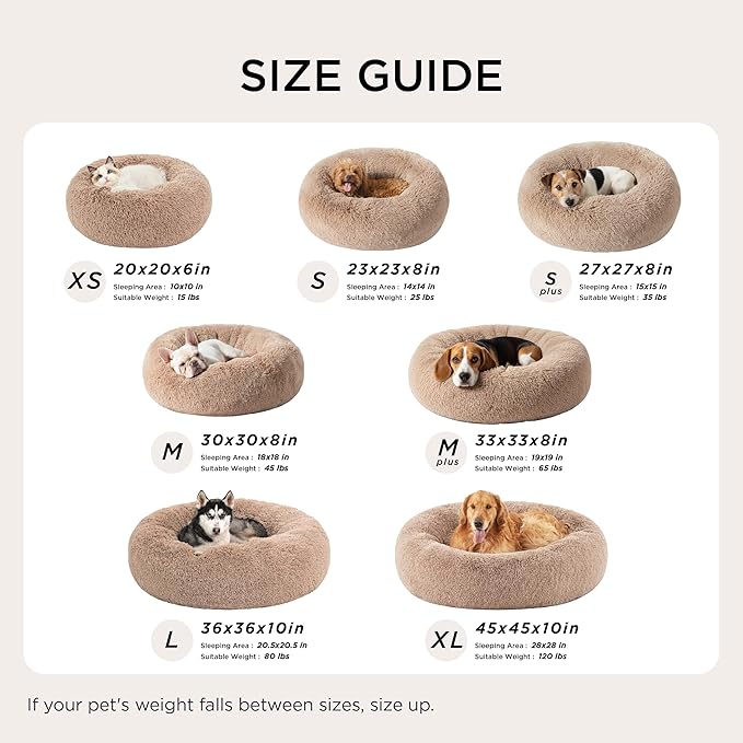 Bedsure Calming Dog Bed for Small Dogs - Donut Washable Small Pet Bed, 23 inches Anti-Slip Round Fluffy Plush Faux Fur Large Cat Bed, Fits up to 25 lbs Pets, Copper