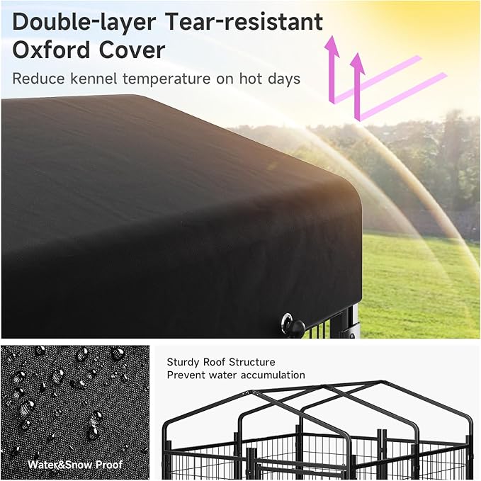 2PCS Dog Kennel Outdoor, Outside Dog Kennel with Roof & Swivel Feeders/Removable Doggy Door Allow Connecting Your Dog House, Heavy Duty Dog Run Pen Yard for Medium/Large Dogs (5'Lx5'Wx5'H)