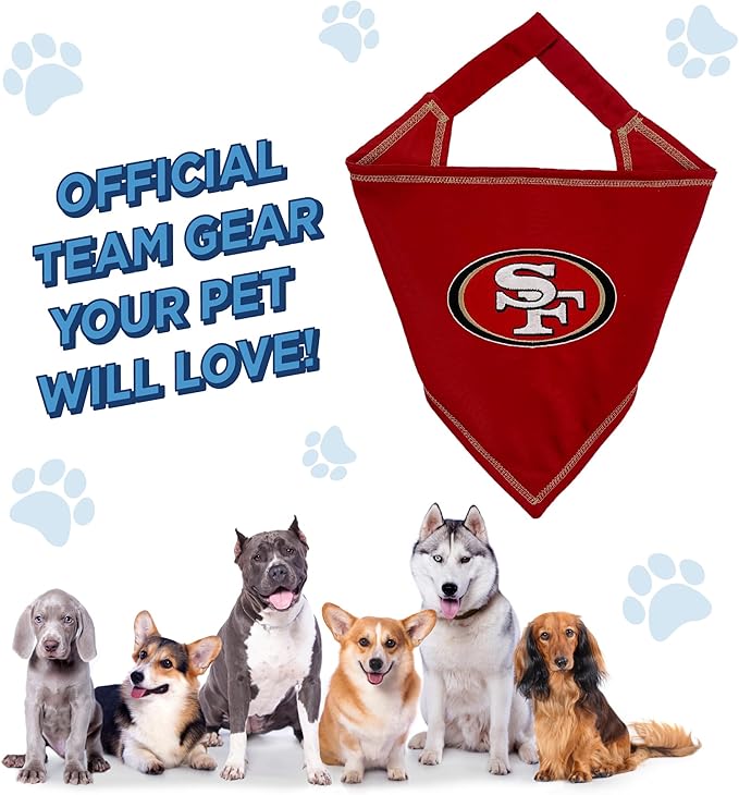 Pets First NFL SAN Francisco 49ERS TIE Bandana, Small/Medium. Dog Bandana Scarf Bib for Pet Cat Dog. The Ultimate Game-Day, Party Bandana (SAN-3550-S-M)