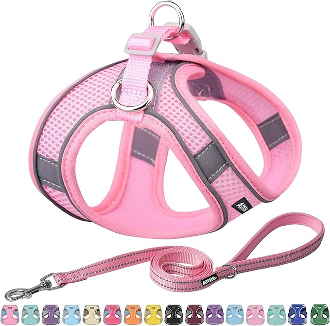 AIITLE Escape Proof Dog Harness - Step in Adjustable Dog Harness No Choke Over with Breathable Mesh and Quick-Release Buckle for All Weather- Outdoor Walking, Training for Medium Dogs Pure Pink XL