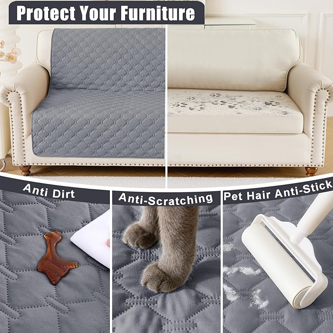 Smiry Waterproof Dog Bed Cover Blanket, Soft Reversible Pet Blanket, Washable Leakproof Cats Dogs Couch Cover for Sofa, Couch, Furniture (52x82 Inch, Grey/Dark Grey)