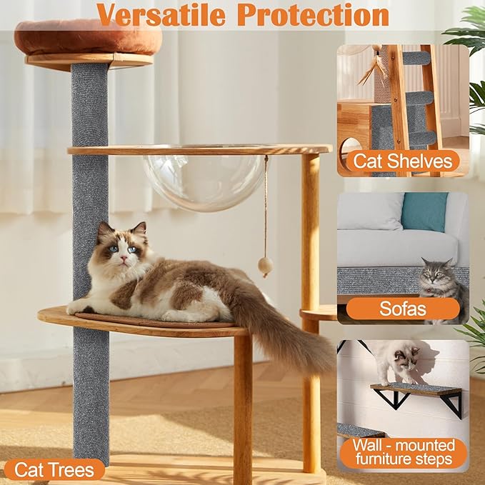 Cat Scratch Furniture Protector - 158" x 15.8" Trimmable Self-Adhesive Cats Claws Scratch Pads, DIY Cat Climbing Couch Protector for Scratch Post Cat Tree Replacement Indoor (Light Gray)