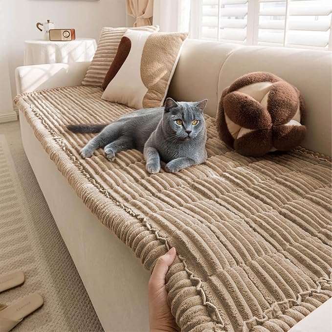FUNNY FUZZY Pet Couch Covers for Sofa, Flannel Dog Couch Cover for Dogs Washable, Sofa Cover Furniture Protector Pet-Friendly Sofa Cover for Dogs & Kids (Light Brown, 27.6"×70.9")
