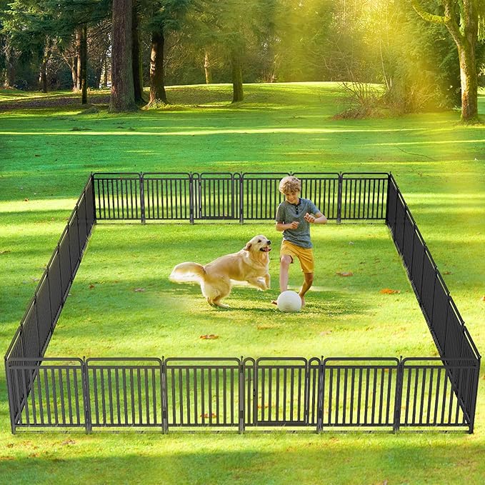 New Thickened Version Dog Playpen, 32 Inch Dog Fences for The Yard, Portable Outdoor Dog Playpen for Large/Medium/Small Dogs, Foldable Metal Dog playpen, with Doors (24 Panels, 32 Inch)