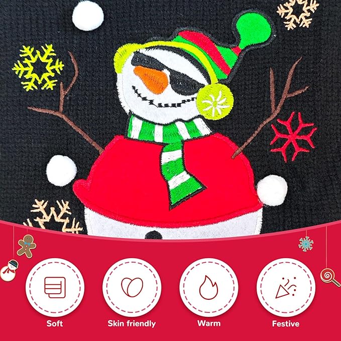 Christmas Dog Sweaters Xmas Pet Outfit Clothes Cute Black Snowman Costume Puppy Cat Knitted Jumpers (XXL,Black Snowman)