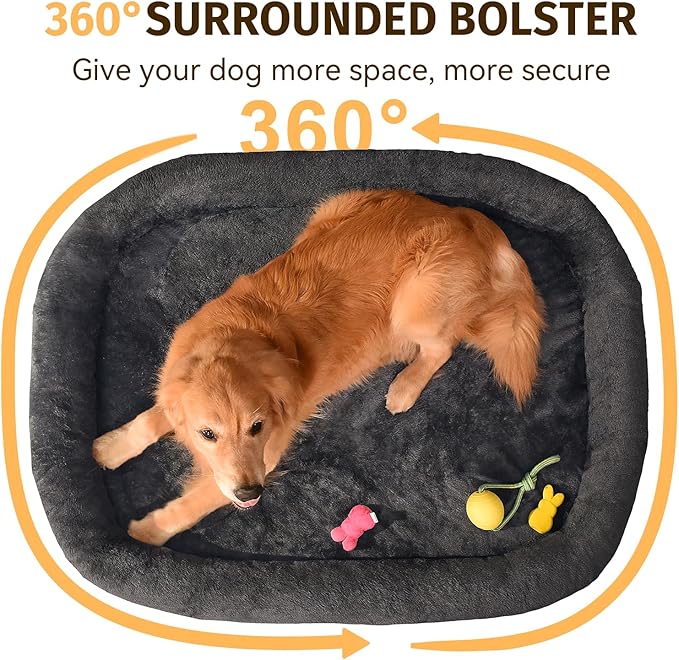 Orthopedic Waterproof Large Dog Bed: Memory Foam Washable Dog Bed with Bolsters -Removable Orthopedic Cover for Medium L XL Large Sized Pet-Non-Slip