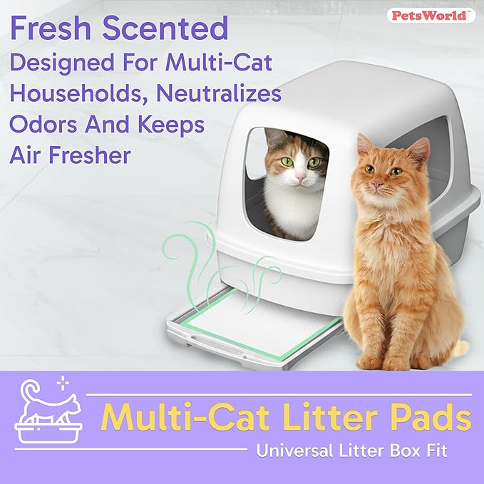 PetsWorld Universal Fit Multi-Cat Pad Refills for Litter Box, Fresh Scented, Ultra-Absorbent, Odor Control, Pack of 200