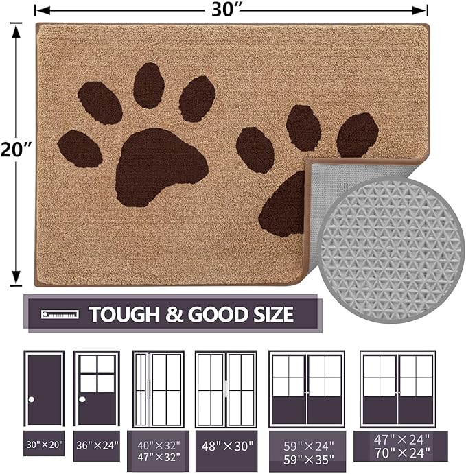 Buganda Dog Door Mat for Muddy Paws, Absorbent Dirt Trapper Washable Indoor Doormats, Non Slip Low-Profile Mud Mat for Dogs, Front Entrance Doormat for Inside Floor (59x35 Inches, Beige)