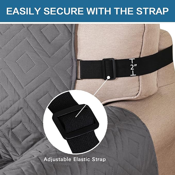 H.VERSAILTEX Reversible Loveseat Cover Furniture Protector Anti-Slip Water Resistant 2 Inch Wide Elastic Straps Couch Covers Pets Kids Fit Sitting Width Up to 46"(Love Seat: 75" x 90", Gray/Beige)