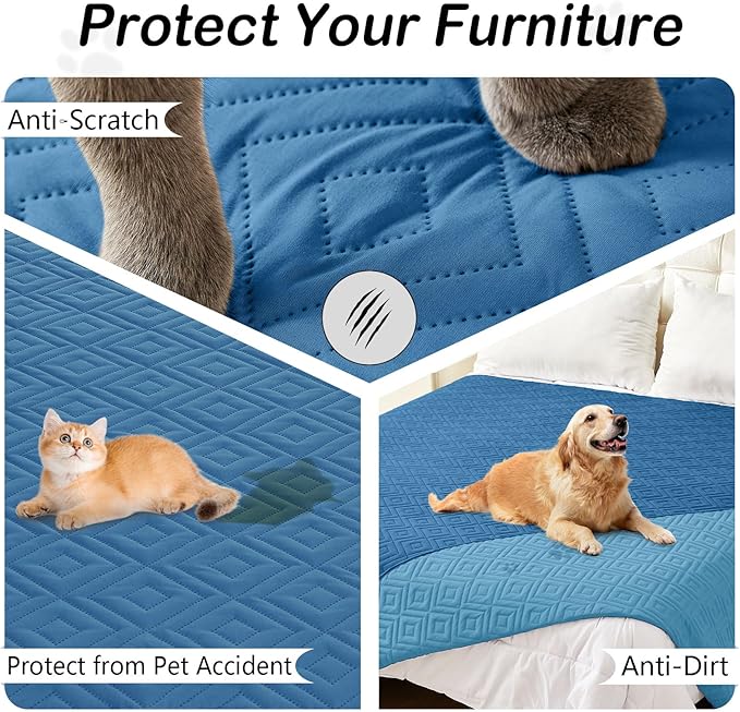 hyha Waterproof Dog Blanket, Soft Pet Bed Blankets, Waterproof Sofa Couch Cover for Dogs Washable, Reversible Pet Couch Covers for Sofa Furniture (40x50 Inch, Navy Blue/Blue)