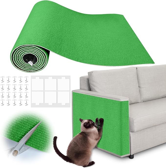 Cat Scratch Furniture Protector - 138" x 15.8" Trimmable Self-Adhesive Cats Claws Scratch Pads, DIY Cat Climbing Couch Protector for Scratch Post Cat Tree Replacement Indoor (Green)