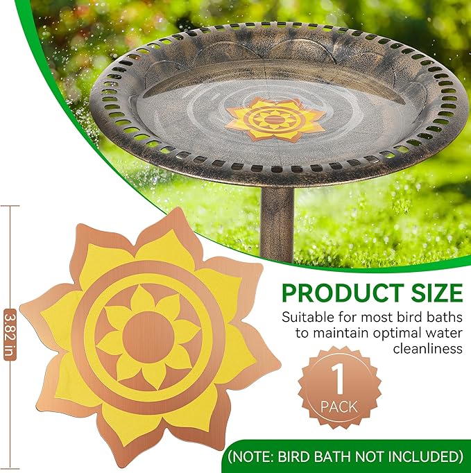 Saillong 1 Pack Bird Bath Copper Disk, Reinforced 99.99% Pure Copper Bird Bath Purification Disk for Physical Clean Water, Birdbaths Cleaner for Outdoor Birdbaths, Bowl and Garden Fountain (Petal)