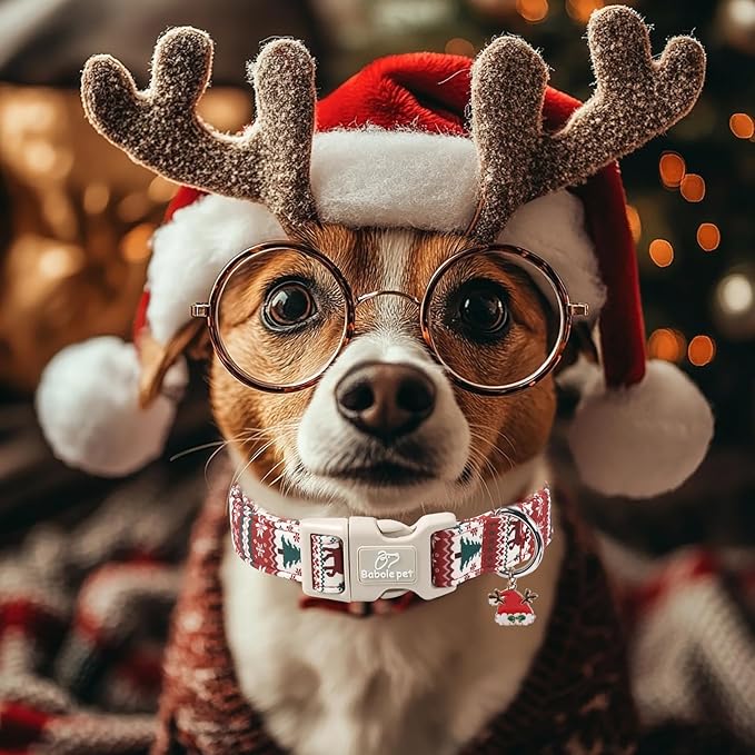 Christmas Dog Collar for Large Dogs - Cute Fair Isle Style Christmas Collars for Dogs, Soft Adjustable Winter Holiday Dog Collars with Quick Release Buckle L