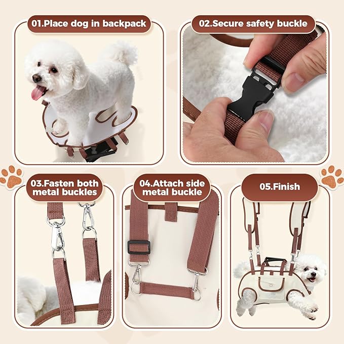 Hands Free Dog Backpack Carrier for Small Dogs, Yorkie Shoulder Carrier Sling Backpack Carriers Dog Lift Harness Portable Breathable Pet Carrier Backpack for Small Puppies (M, 8.8-14.3lbs)