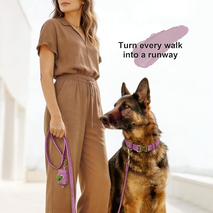 Didog Soft PU Leather Dog Collar, Stylish Quick Released Dog Collars for Large Dogs, Easy Clean Adjustable Pet Collar for Daily Walking, Purple, XL Fit 17-27" Neck