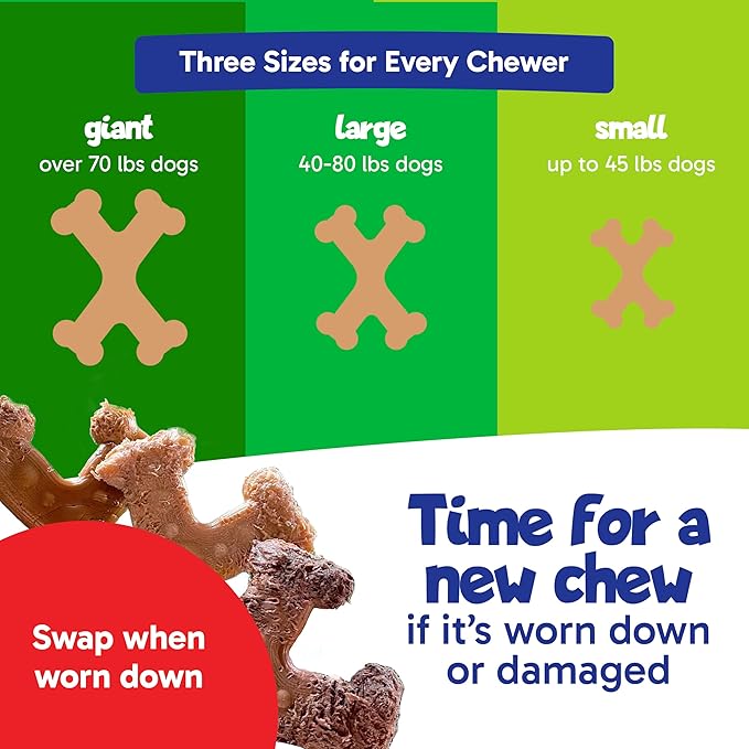 Chew’EMS X Bone Dog Chew Toy for Aggressive Chewers – Long-Lasting Bacon Flavor Nylon Bone – Durable, Rawhide-Free Dental Toy - Giant Size – Made in USA